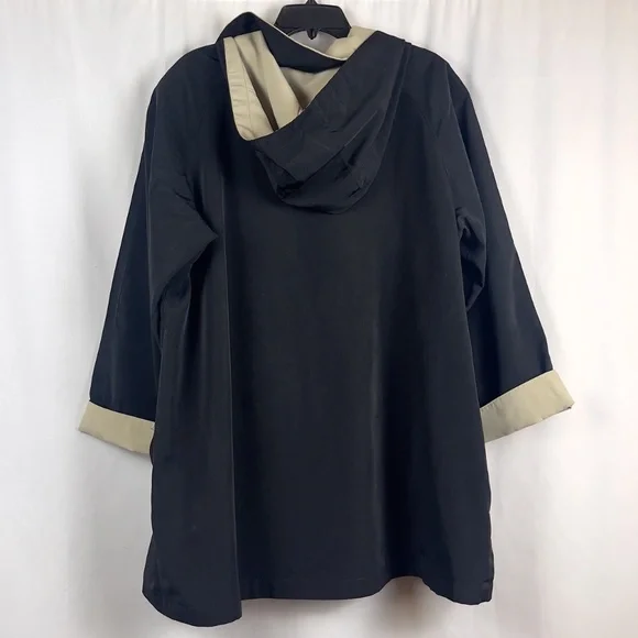 Black and Taupe 1 Madison Hooded Raincoat with Detachable Hood - Picture 2 of 6